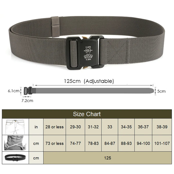VATLTY 5cm / 2in Elastic Belt for Men Aluminum Buckle Lightweight Wide Belt Military Tactical Belt Grey Casual Girdle Male