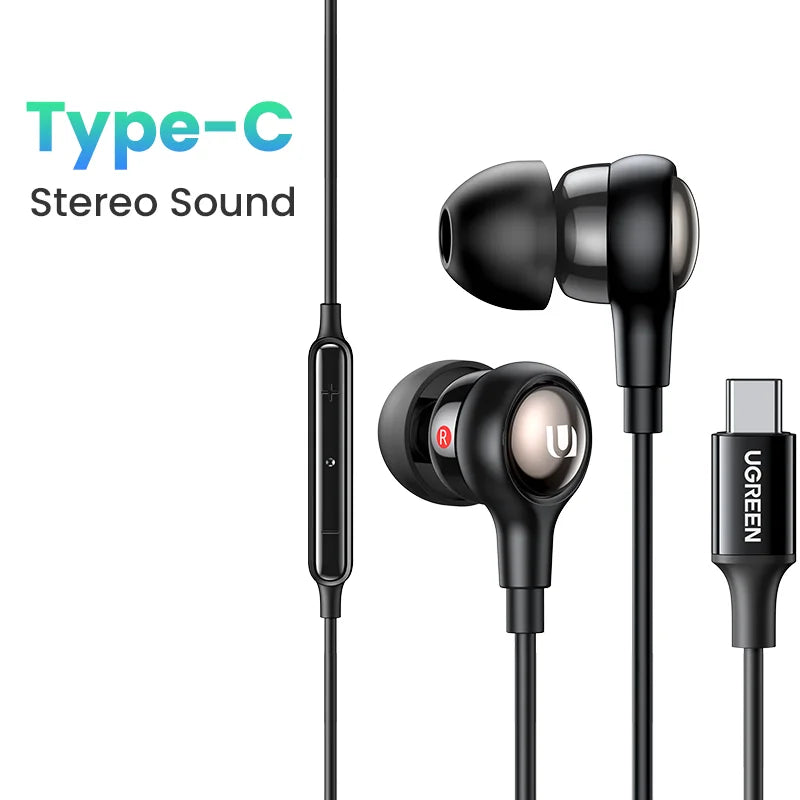 UGREEN USB Type C Earbuds Wired Earphones Microphone Headphones HiFi Stereo For iPhone 15 Pro Samsung Galaxy S21 Google Pixel 5
