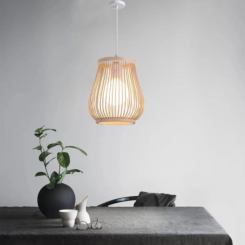 Chinese Rattan Wicker Pendant Lamp Lustre Bamboo Wood Chandelier Ceiling Light Handmade E27 for Home Living Ding Bed Room Decor