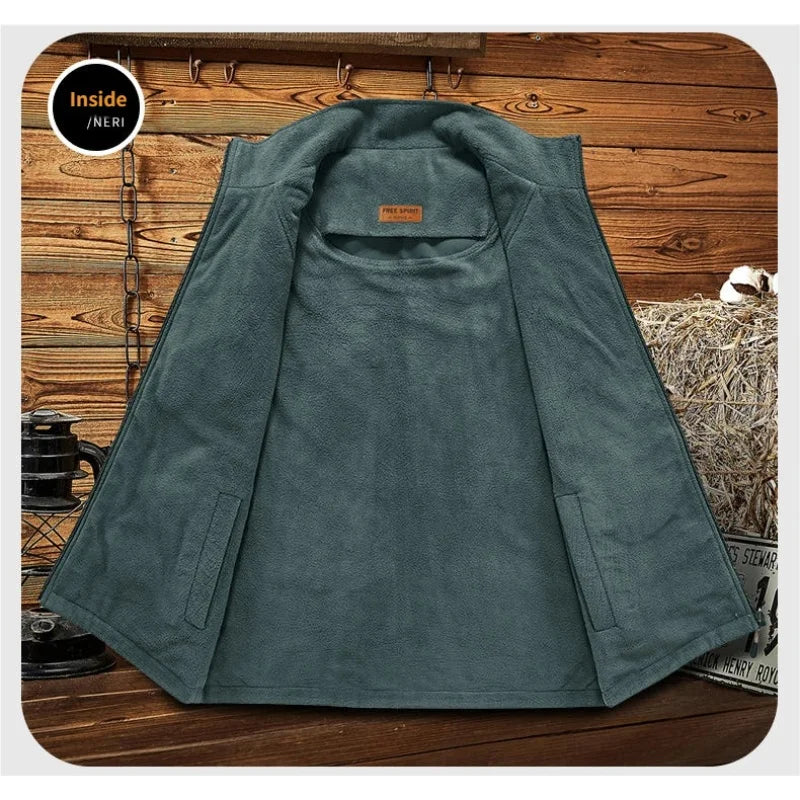 2026 Men Autumn and Winter warm Double sided wear workwear style  sleeveless vest with fleece casual versatile  Asian Size