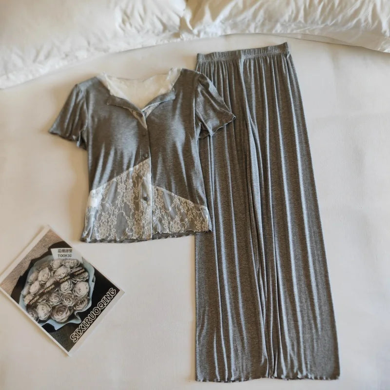 Summer Thin Pajamas Two-Piece Chest Cup Home Suit for Women Nightwear New Casual Home Wear Loungewear Suit Ladies Homewear