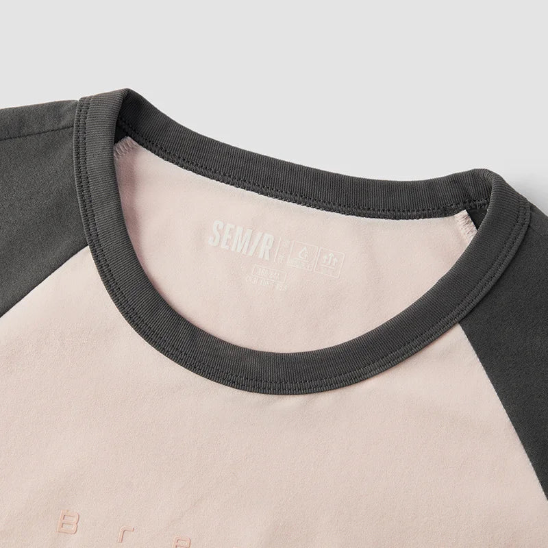 Semir Womens Tshirt 2026 Solid Color Crew Neck Cool Feeling Raglan Sleeve Color Block Slim Fit Casual