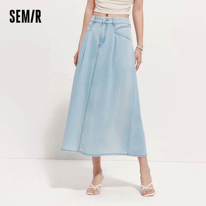 Semir Womens Skirt 2026 Cool Feeling A Line Pleated Denim Slim Fit Casual Versatile Soft