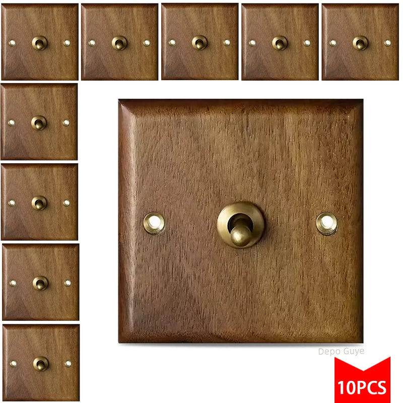 5/10 PCS Retro Europe Black Walnut Wall Toggle  LightSwitch Panel 1-4Gang 2Way Solid Wood,Antique Home Stay Switch