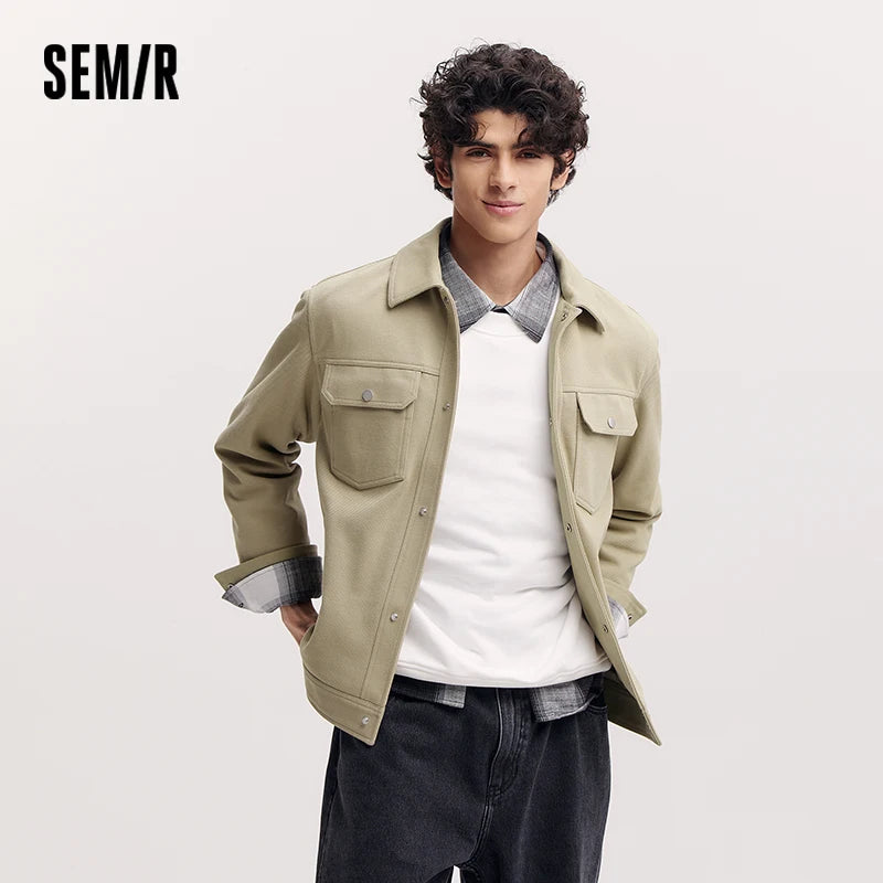Semir Solid Color Jacket Men 2026 Spring Cargo Style Minimalist Versatile Knitted Casual Comfortable Daily Wear Top