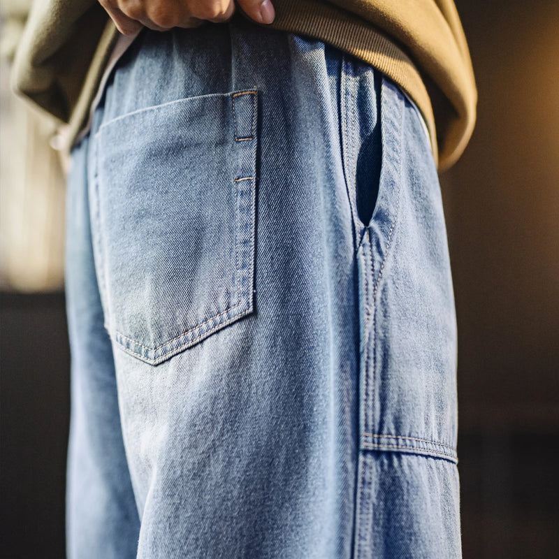 ខោខូវប៊យ Maden របស់បុរស Vintage Baker Jeans ខោ Denim លាងជើងធំទូលាយ ចង្កេះយឺត ខោរលុងសម្រាប់រដូវផ្ការីក រដូវស្លឹកឈើជ្រុះ