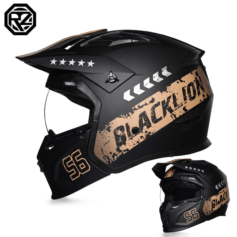 Motorcycle Riding Helmet, Male and Female Motorcycle Combination, All-Season Universal, Summer Retro Removable Chin