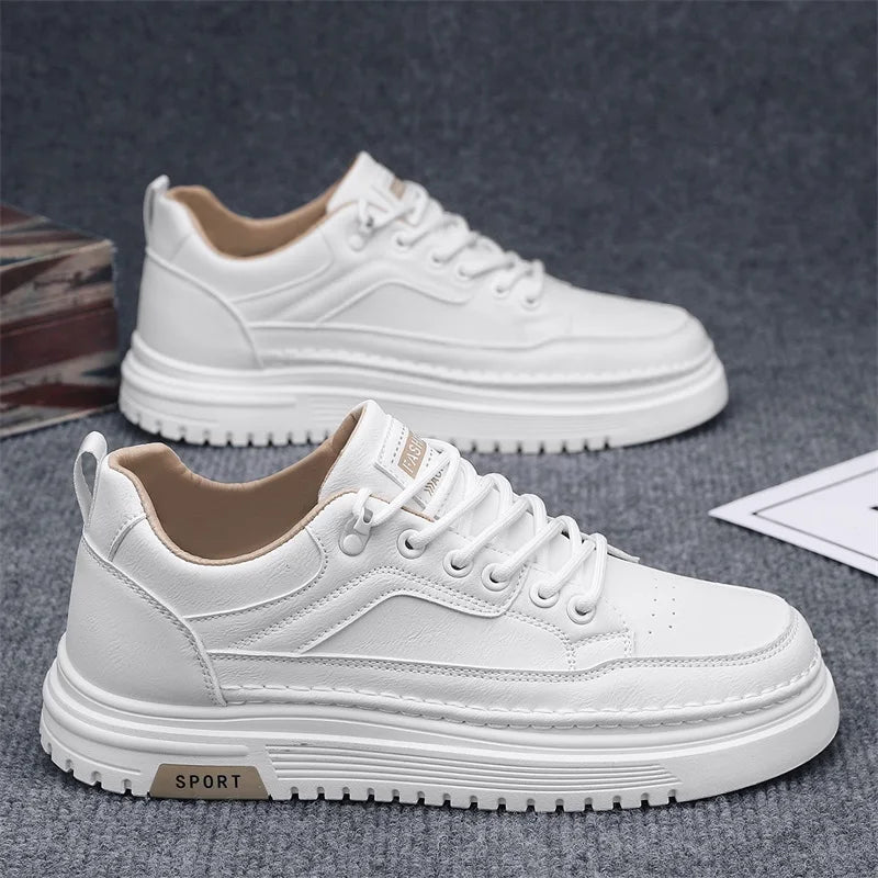 Students casual white shoes spring new soft-sole anti-slip comfort flat outdoor walking shoes men's thick-sole sports board shoe