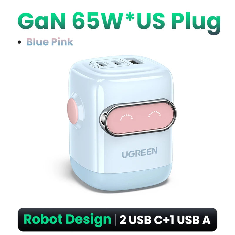 【US Plug】UGREEN 65W 30W GaN Charger Robot Design PD3.0 QC4.0 3.0 PPS Fast Charger for iPhone 18 17 16 Pro Macbook Laptops Tabl