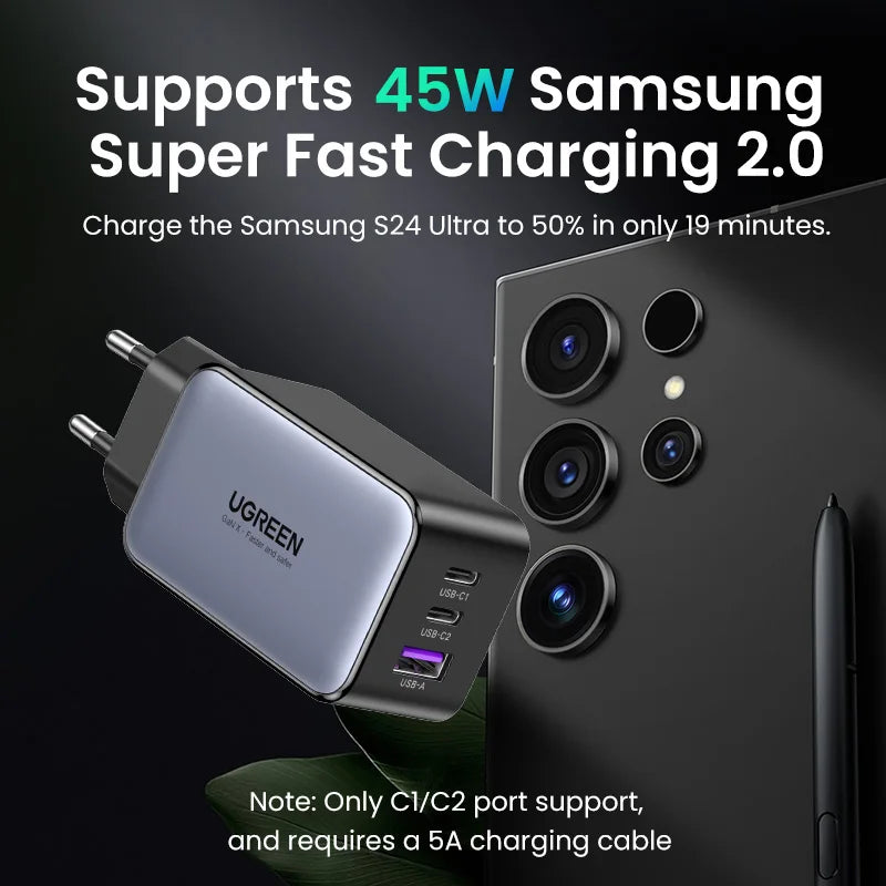 【KC-certified Korean Plug】UGREEN 65W GaN Charger QC4.0 PD3.0 USB C Charger for iPhone 18 17 16 Pro Max Laptop Macbook Air Tablet