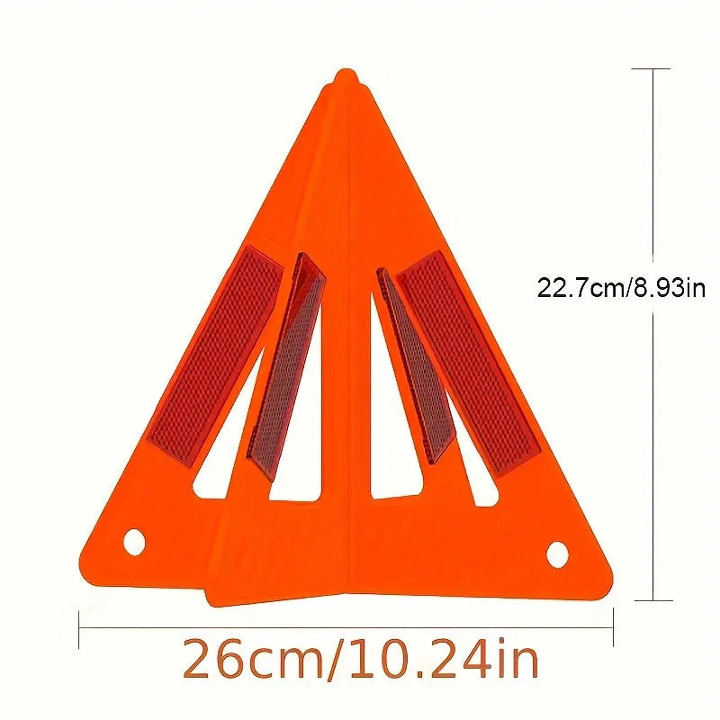 1set/2pcs High Visibility Reflective Warning Triangle.Car Emergency Safety Tool Durable Plastic Roadside Breakdown Warning Kit.