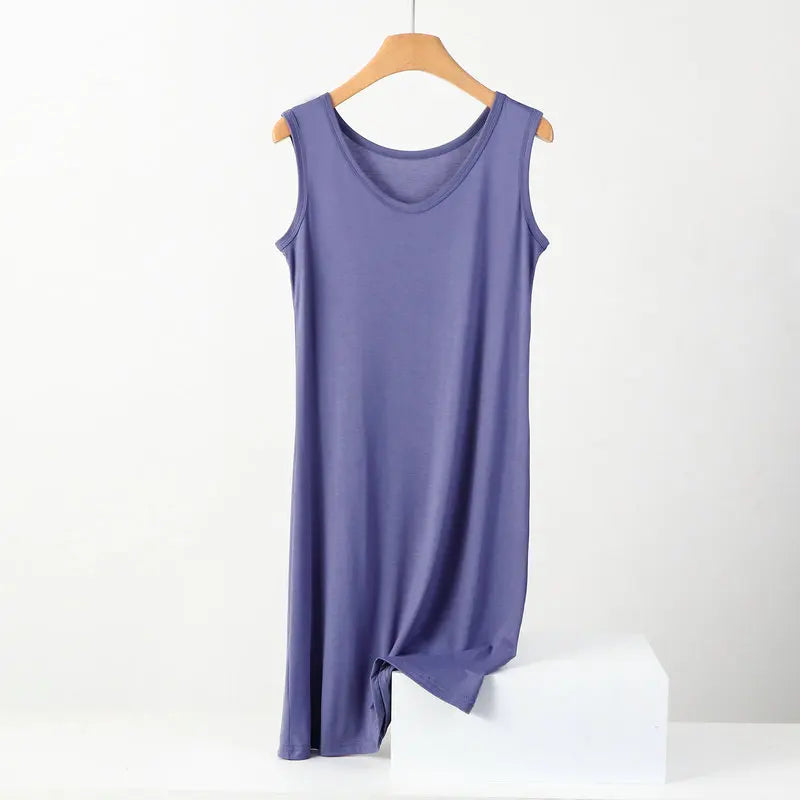 3XL-8XL Large Size Modal Cotton Night Dress Women Sleeveless Vest Nightgowns Elasticity Loose Ladies Nightwear Mid-Long Dresses