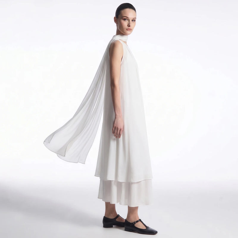 Amii Chiffon Women's Dress 2026 Summer New Tie Neck Spaghetti Strap Two-Piece Set Holiday Casual Slip Dress for Women 12652076