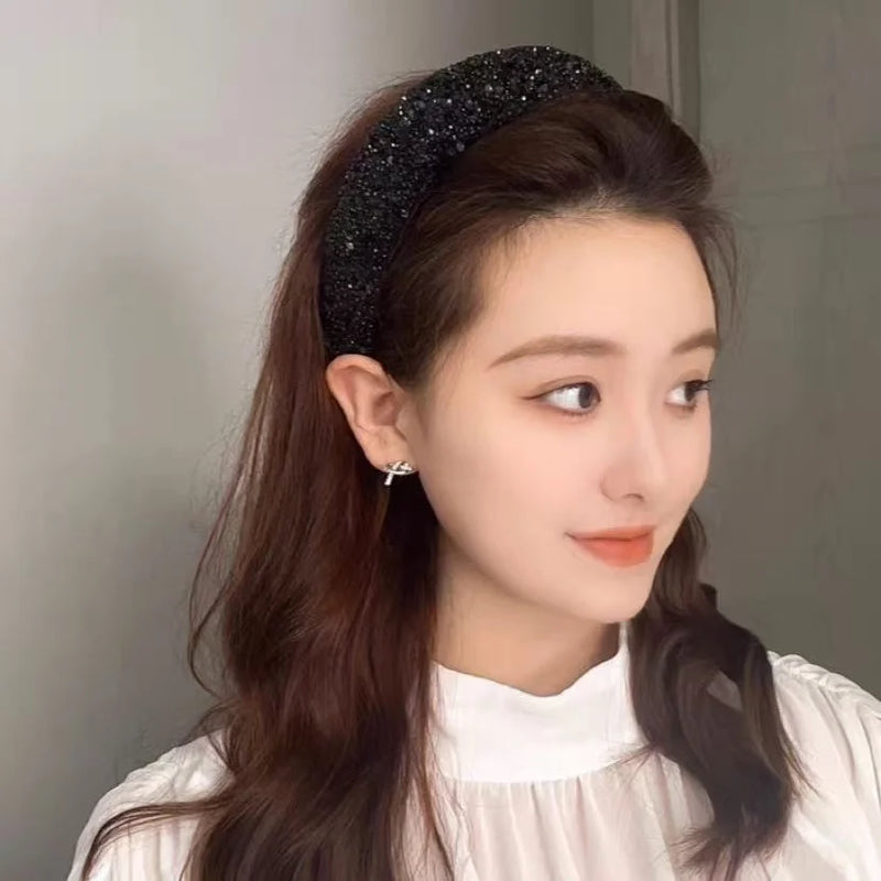 Luxury Pearl Rhinestone High‑Crown Headband Versatile Face‑Slimming Hair Hoop Women Broken Hair Finishing Hair Accessories