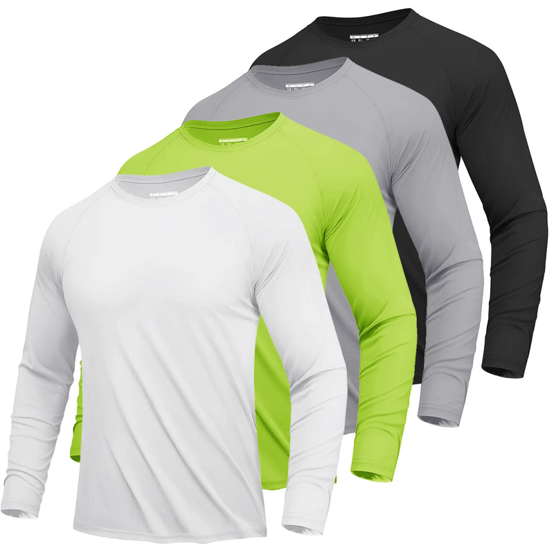 TACVASEN 4 Pack UPF 50+ Sun Protection T-shirts Men's Quick Dry Long Sleeve Athlectic T Shirts Performance Sports T-shirts Tee
