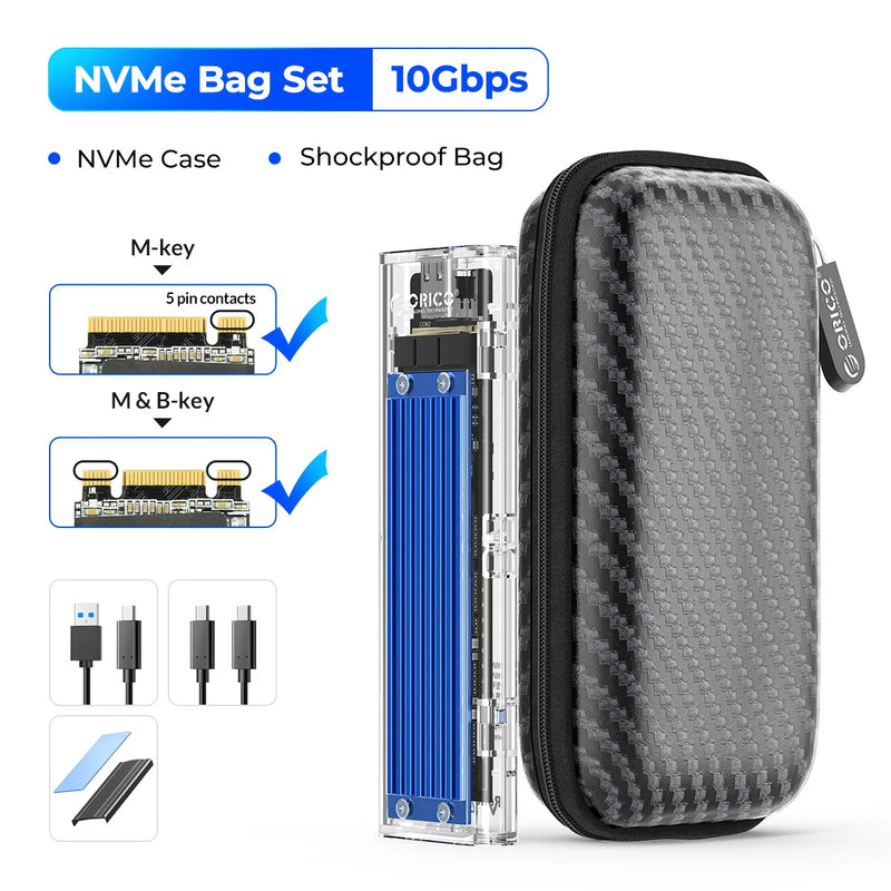 ORICO M2 SSD Case NVME SATA SSD Enclosure Tool Free 10Gbps M.2 to USB Type C Transparent External Adapter Support UASP Trim