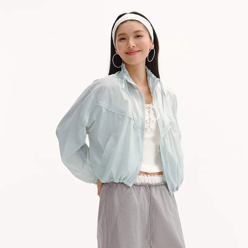Semir Women Jacket UV Protection Cool Feeling Lace Trim Loose Lazy Style Casual Top 2026 Summer Wear
