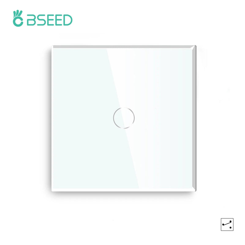 Bseed 1/2/3 Gang 2 Way Touch Light Switch with EU Socket and USB Type-C Port, Tempered Glass Wall Switch with Blue Backlight