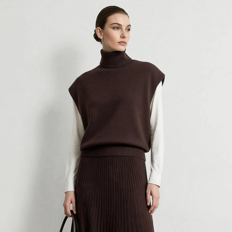 Amii Women's Vest Sweater Sleeveless Broad Shoulder Casual Stylish Turtleneck Knit Tops 2026 Autumn Female Clothes 12643040