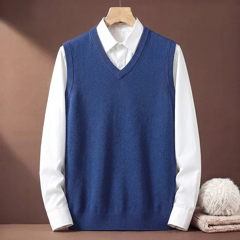 V Neck Sleeveless Plain Knit Vest For Men Soft Handfeel Knitwear Business Formal Sweater Tank Top Autumn Layering Clothes