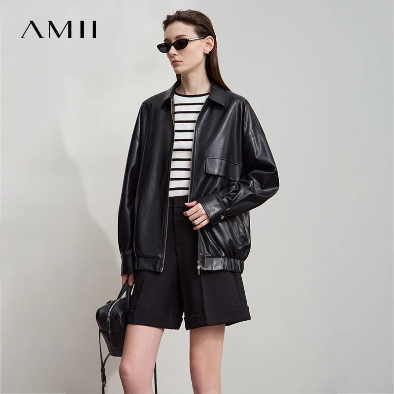 AMII Minimalism Women's Sweater 2026 Autumn New Office O-Neck Pullovers Knitt Sweaters Long Sleeves Women's Strip Tops 12523134
