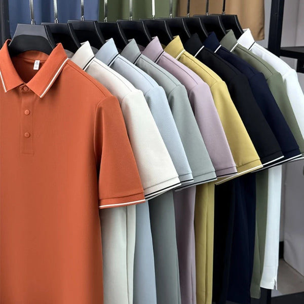 Men’s Slim Fit Polo Shirt with Contrast Collar Wrinkle-Free, Odor-Resistant Business Casual Top Sun-Friendly Fabric