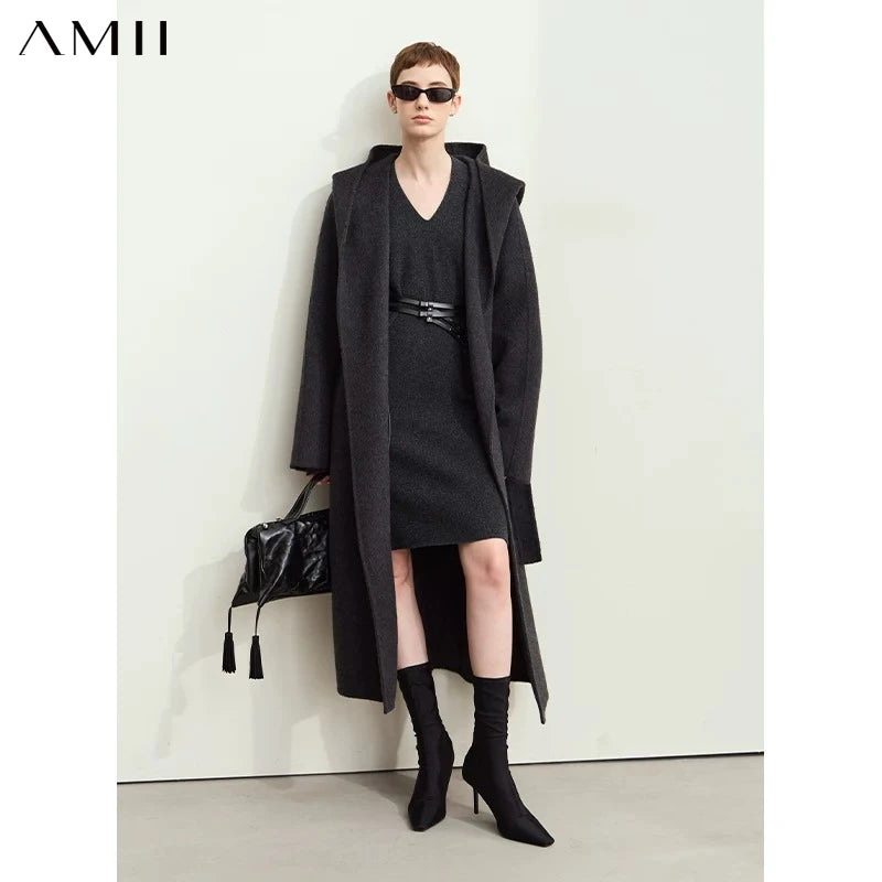 អាវធំ Amii Minimalist រដូវរងាឆ្នាំ ២០២៦ សម្រាប់នារី ដៃកៅស៊ូ មានមួក ខ្សែក្រវ៉ាត់ រោមចៀម អាវធំវែង រលុង សម្រាប់ធ្វើដំណើរ 12444018