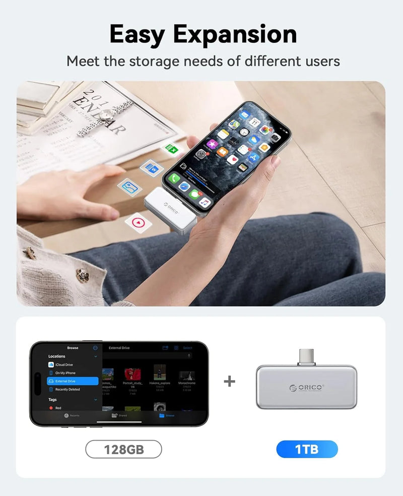ORICO FlashPod 1TB MINI Magnetic Portable SSD Up to 2000MB/s ProRes with Direct Plug for iPhone 15 16 Series, Tablets, Laptop