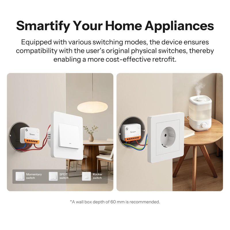 SONOFF MINI-ZB1GS MINI ONE Zigbee Smart Switch 16A Max Detach Relay Mode Overheating Protection Works with Apple Home Via Matter