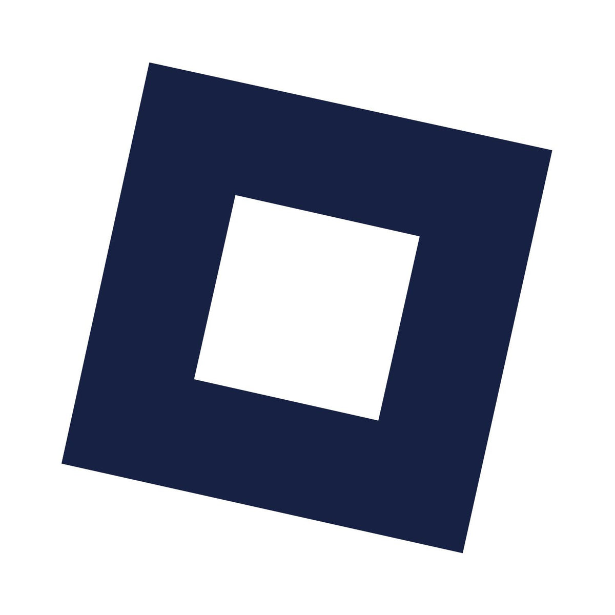Navy blue square with a white square in the center on a white background