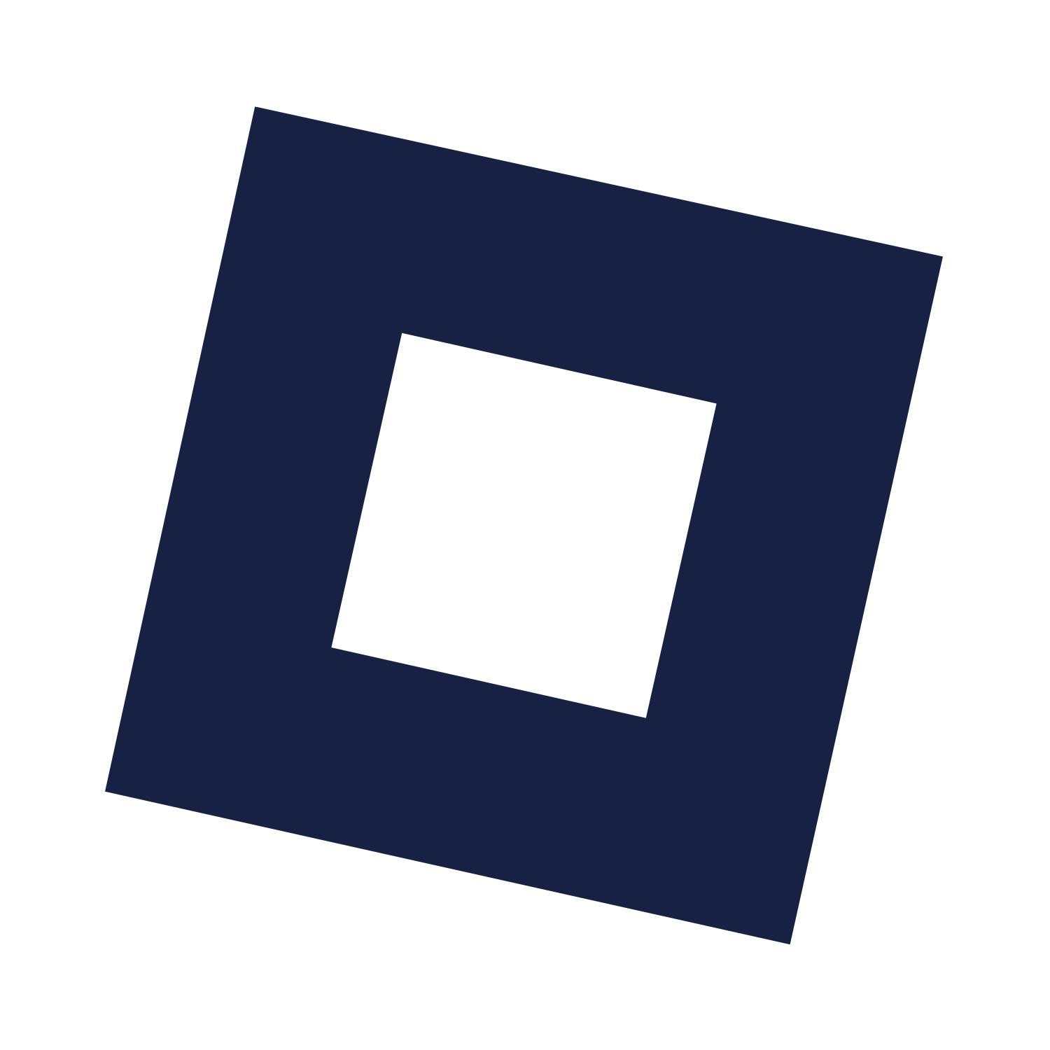 Navy blue square with a white square in the center on a white background
