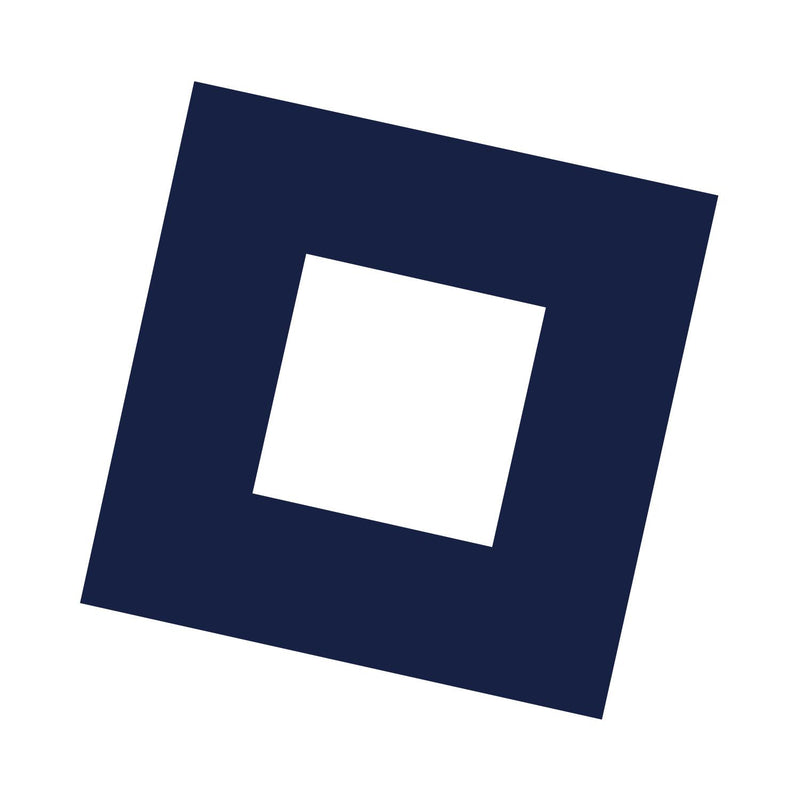 Navy blue square with a white square in the center on a white background