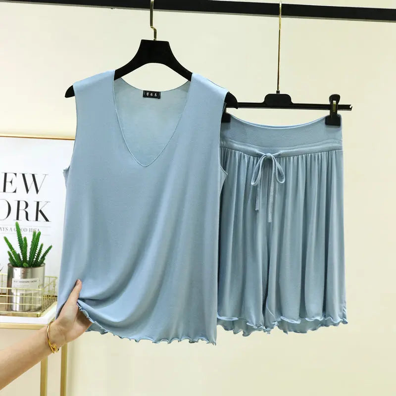 V-neck Vest Shorts Two-piece Set Women's Pajamas Pijamas Feminino Loungewear Women Sleepwear Conjunto Femenino Nightwear