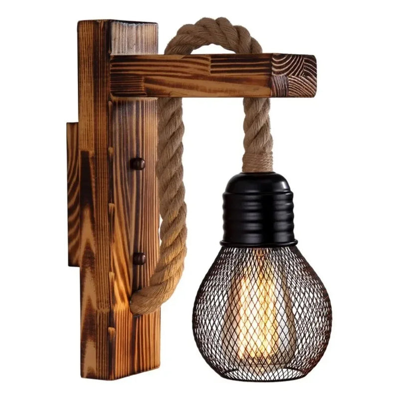 JOYINLED Vintage Country Single-head Pendant Light Wooden Hemp Rope Design Wall Lamp for Hallway Dining Room Bar Bedroom