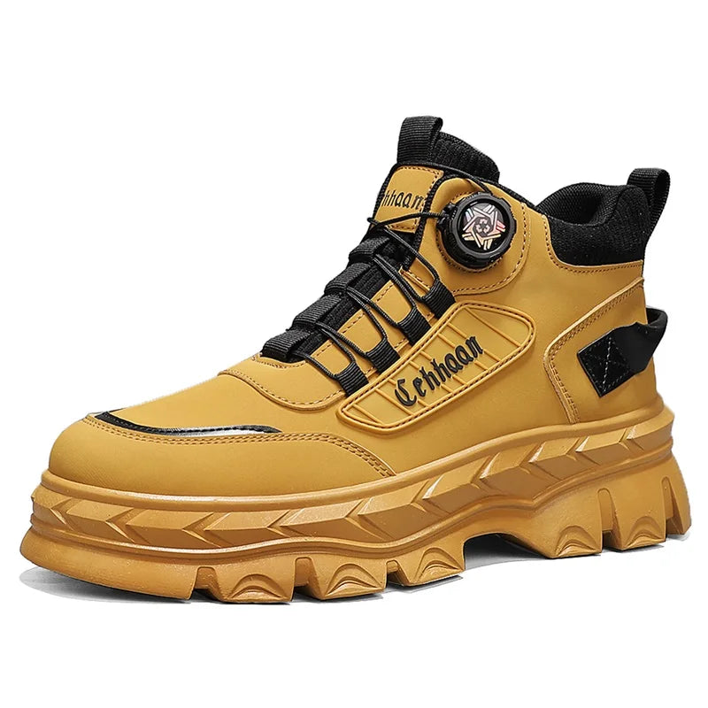Mens High Top Boots 2025 Autumn New Thick Sole Leather Retro Style Work Boots Comfort Wear-resistant Outdoor Casual Ankle Boots