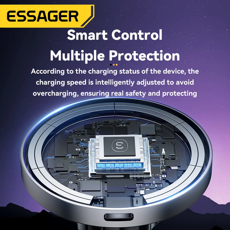 Essager RGB Magnetic Car Phone Holder Qi 15W Wireless Charger For IPhone17 16 15 14 Pro for Magsafe Universal Phone Holder Stand