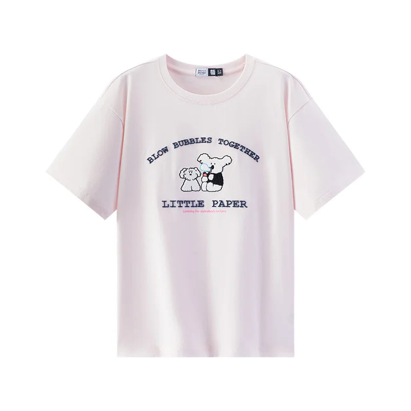 Semir Women Tshirt Cotton Funny Embroidered Casual Fashion Versatile Basic Top 2026 Summer Simple Daily Comfort Wear