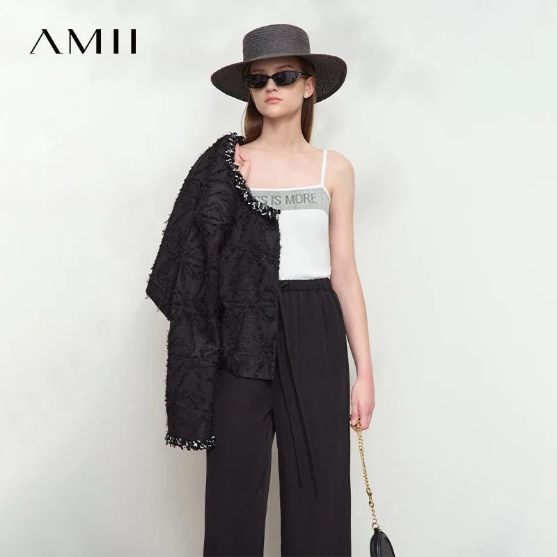 អាវកាក់ប៉ាក់សម្រាប់នារី Amii Minimalist រដូវក្តៅឆ្នាំ ២០២៦ ថ្មី ងាយស្រួលប្រើ អក្សរ Jacquard ស្តើង ខាងក្នុង អាវខ្លីសម្រាប់នារី 12512016