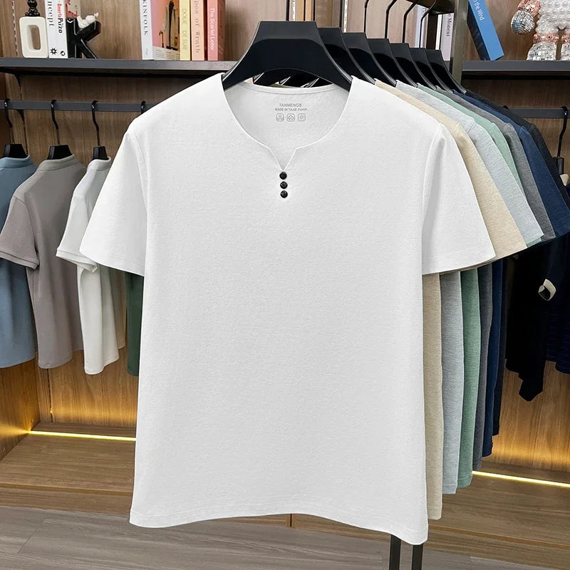 Men Henley Neck T Shirt With Classic Placket Short Sleeve Ideal For Everyday Office Work And Casual Wear Activities