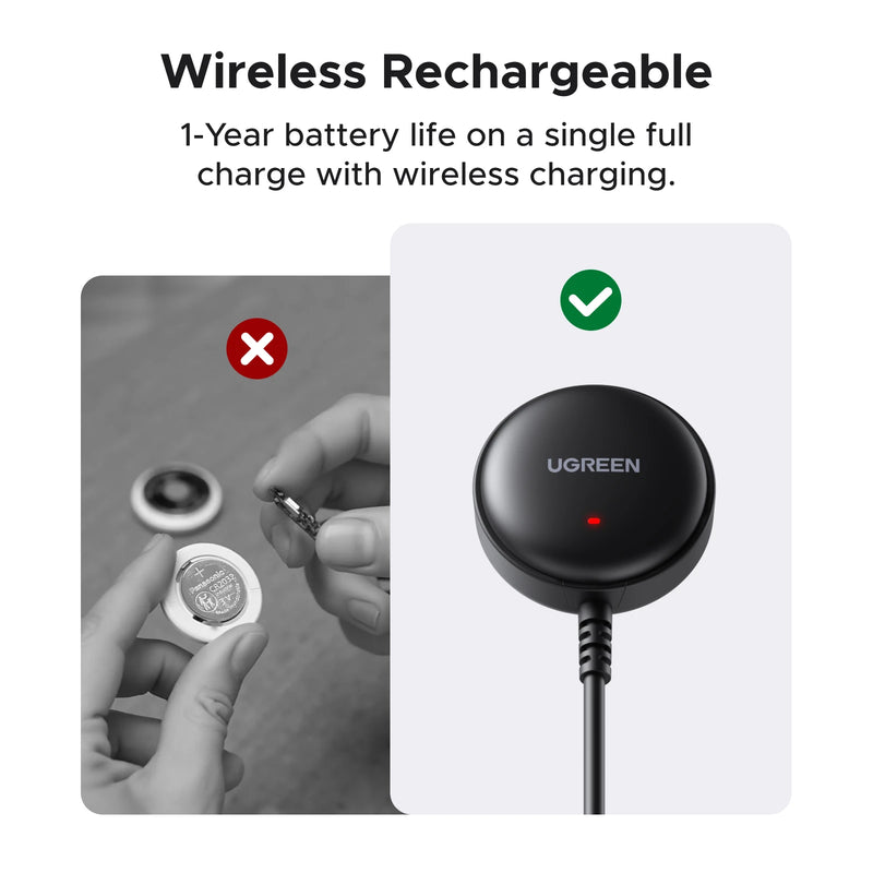 UGREEN FineTrack Item Tracker, Worldwide Locator, 1-Year Battery Life, Wireless Charging, 2-Pack for iOS