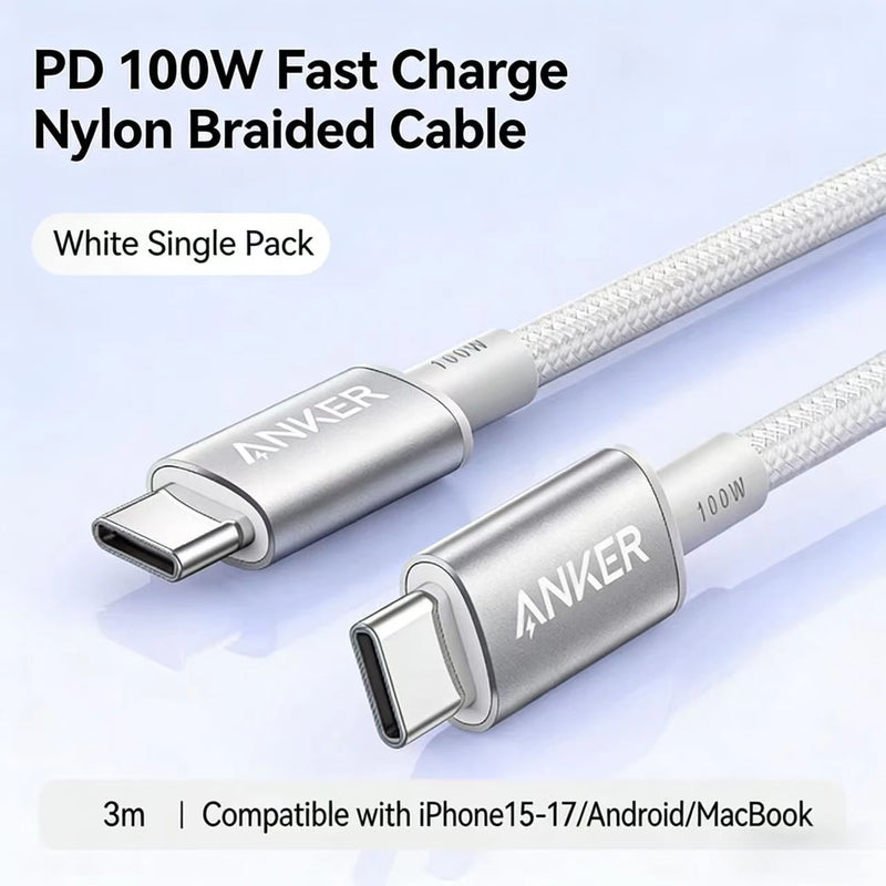 ខ្សែសាក ANKER សម្រាប់ Apple 17/16/15 Pro Max ខ្សែសាកទិន្នន័យប្រភេទ C ពីរ 100W / 140W សាកលឿនខ្លាំង