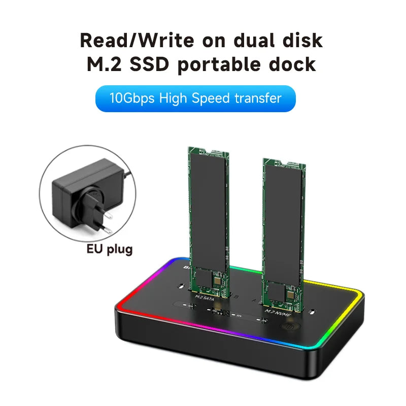 ប្រអប់ SSD M.2 ប្រភេទ SSD ប្រភេទ C 10Gbps សម្រាប់ភ្ជាប់ SSD ប្រភេទ PCIe NVMe ឬ SATA 2 Bay ដោយគ្មានអ៊ីនធឺណិត Blueendless