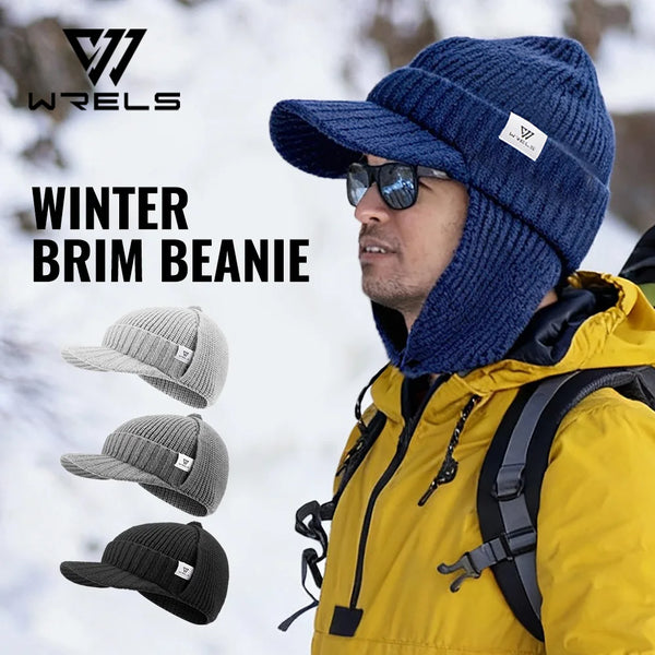 WRELS Unisex Winter Hat with Earflap Warm Knit Soft Beanie Fleece Lined Thermal Thickened Windproof Cold-proof Cycling Ski Hat