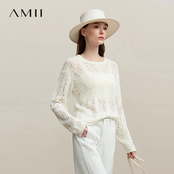 អាវយឺត Amii សម្រាប់នារី រដូវស្លឹកឈើជ្រុះ ឆ្នាំ២០២៦ អាវយឺតកមូល ដៃវែង កមូល រាងមូល អាវក្រៅ កមូល អាវក្រៅធម្មតា ពណ៌សុទ្ធ 12641121