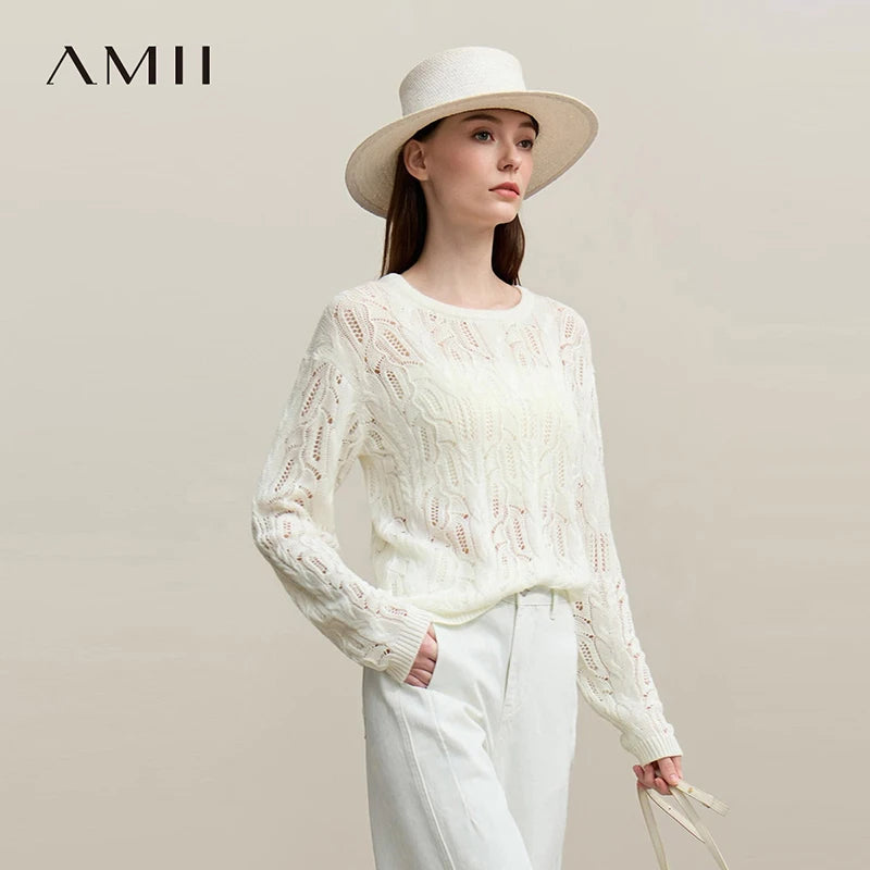 អាវយឺត Amii សម្រាប់នារី រដូវស្លឹកឈើជ្រុះ ឆ្នាំ២០២៦ អាវយឺតកមូល ដៃវែង កមូល រាងមូល អាវក្រៅ កមូល អាវក្រៅធម្មតា ពណ៌សុទ្ធ 12641121