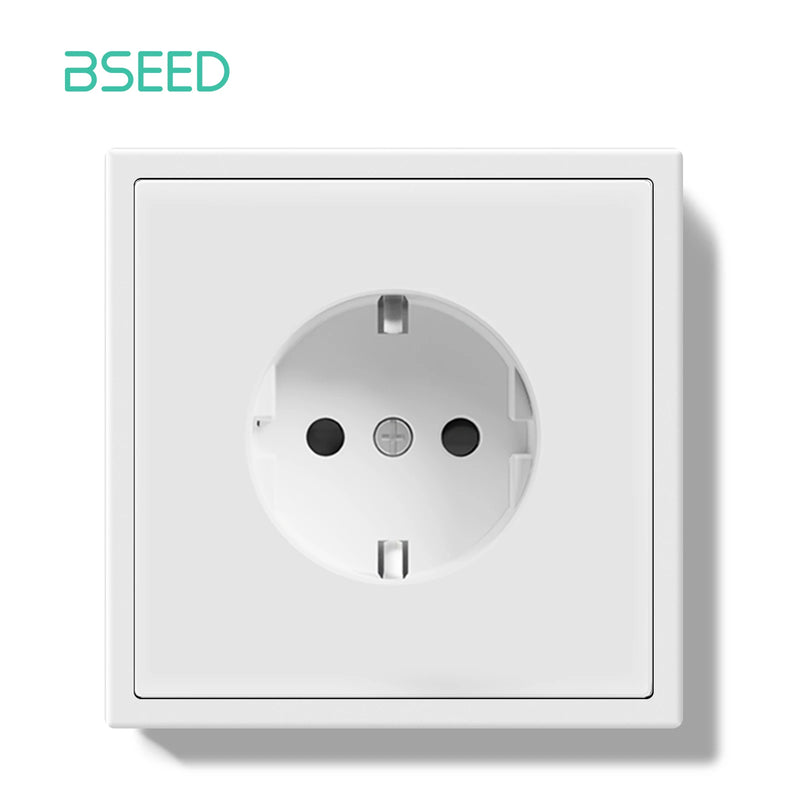 BSEED EU Standard Single Wall Socket Double Electrical Outlets Germany Russia Wall Power Socket White Black Plastic Frame 16A