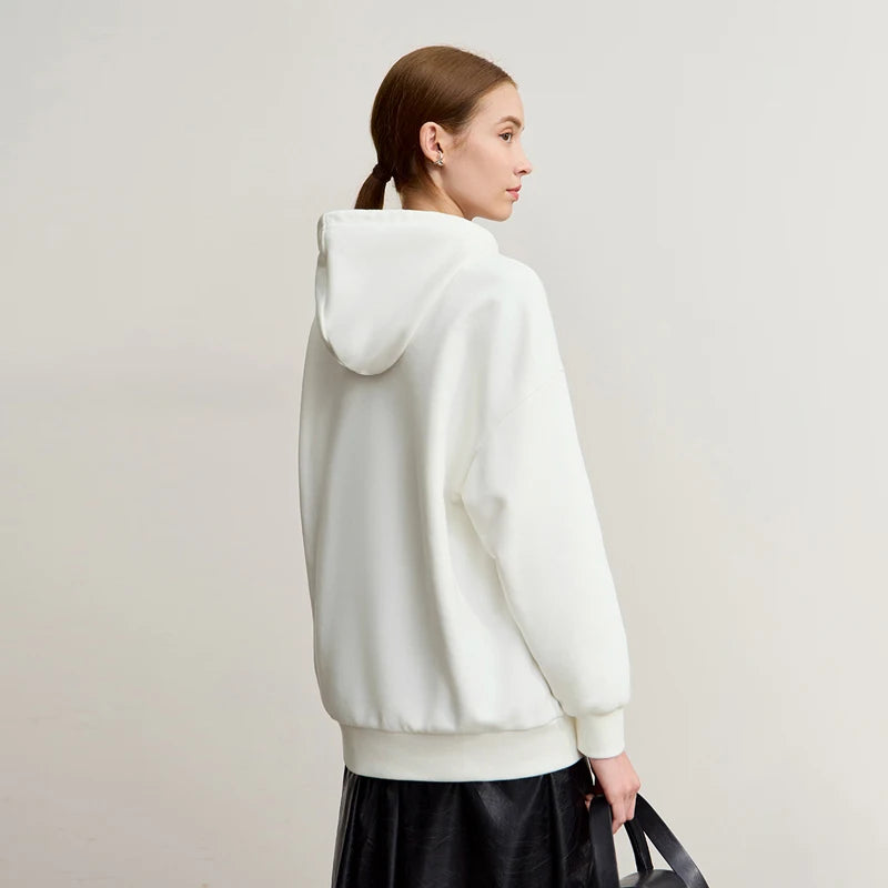 Amii Hooded Sweatshirts Woman 2026 Winter New Loose Elastic Warm Long Sleeve Top Pullover Knitting Women's Sweatshirt 12554052