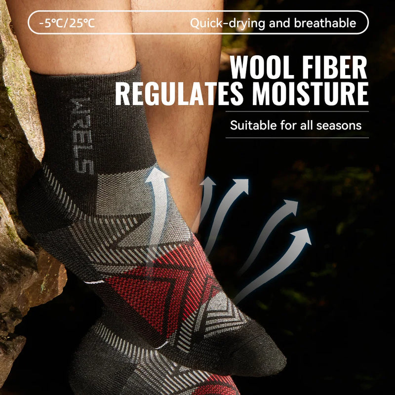 WRELS 1/2/3Pairs Merino Wool Socks Hiking Running Socks Breathable Cushion Sweat Wicking Warm Thermal Compression Wool Socks