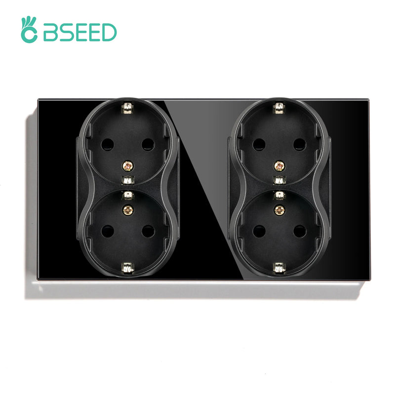 BSEED EU Standard 1/2/3Gang 2Way Wall Touch Switch Light Sensor Switches Wall Socket USB Type-C Crystal Glass Panel 240V Black