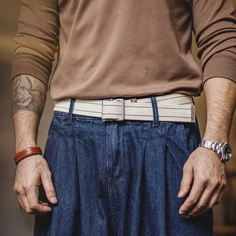 Maden New Unisex Striped Woven Belt No Hole Adjustable Waist Chain Jeans Belt Canvas Outdoor Sports Accessory Leisure Strap